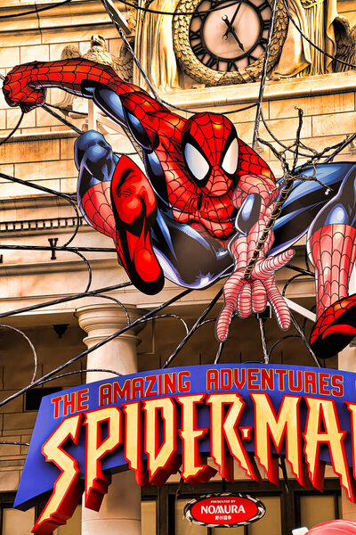 OSAKA, JAPAN - Aug 12, 2020 : Photo of the Amazing Adventure of SpiderMan, one of the most famous attraction rides at Universal Studio Japan.