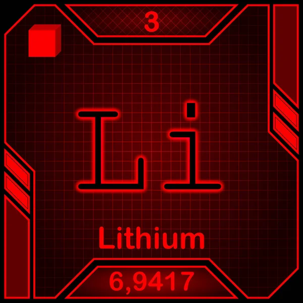 Neon Periodic Table Element Symbol 003 Lithium — Zdjęcie stockowe