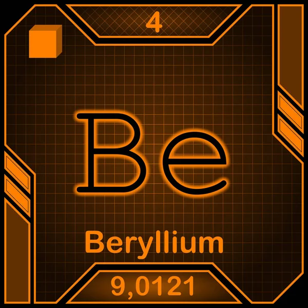 Neon Periodic Table Element Symbol 004 Beryllium — Zdjęcie stockowe
