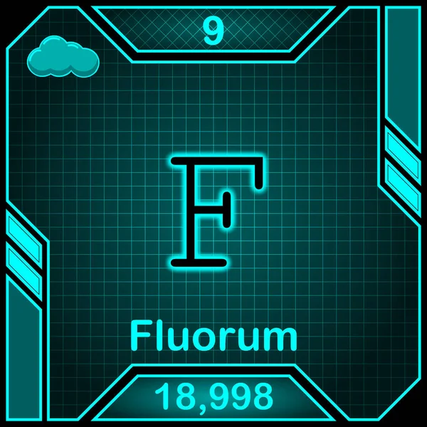 Neon Periodic Table Element Symbol 009 Fluorum — Fotografia de Stock