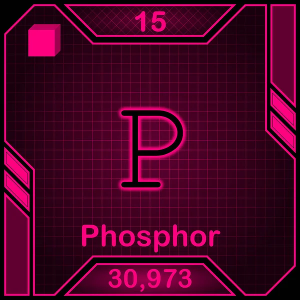 Neon Periodic Table Element Symbol 015 Phosphor — Stockfoto