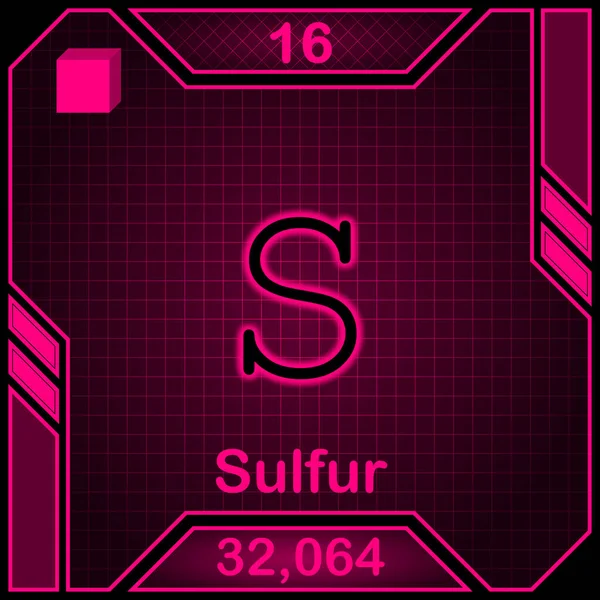 Neon Periodic Table Element Symbol 016 Sulfur — Foto Stock