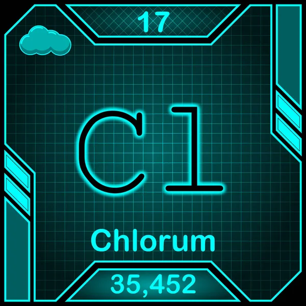 Neon Periodic Table Element Symbol 017 Chlorum — Fotografia de Stock