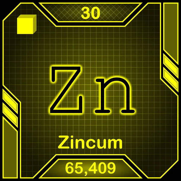 Neon Periodic Table Element Symbol 030 Zincum — Fotografia de Stock