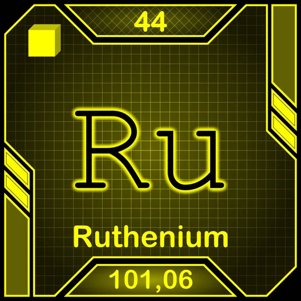 Neon Periodic Table Element Symbol 044 Ruthenium — Stockfoto