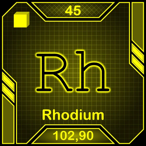 Neon Periodic Table Element Symbol 045 Rhodium — Fotografia de Stock