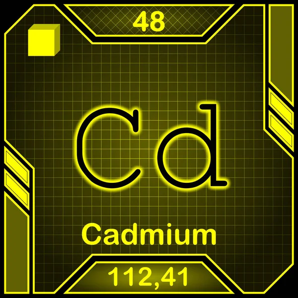 Неонова Періодична Таблиця Символу Елемента 048 Cadmium — стокове фото