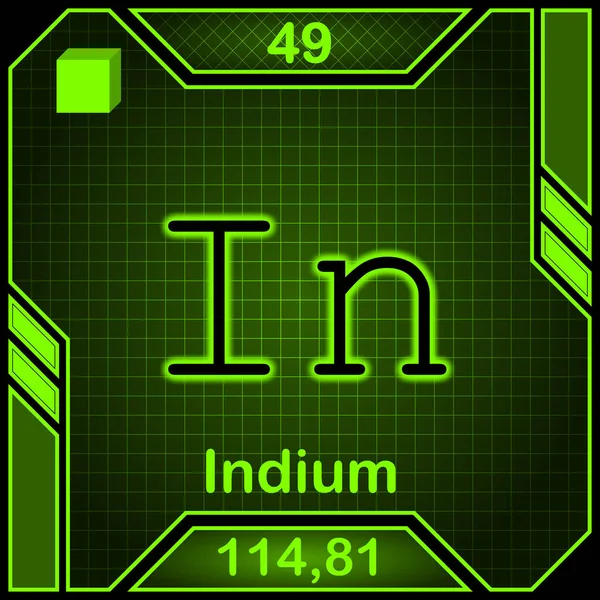 Неонова Періодична Таблиця Символу Елемента 049 Indium — стокове фото