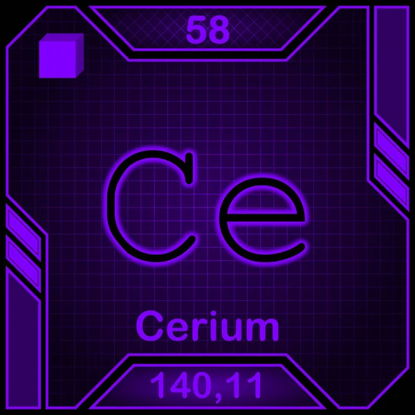 Neon Periodic Table Element Symbol 058 Cerium — 스톡 사진