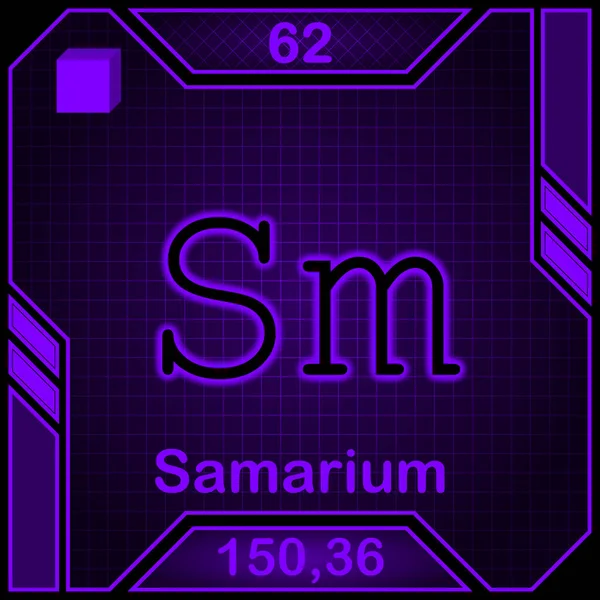Neon Periodic Table Element Symbol 062 Samarium — Fotografia de Stock