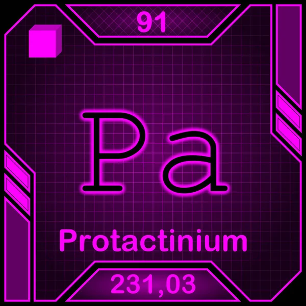 Neon Periodic Table Element Symbol 091 Protactinium — Stok fotoğraf