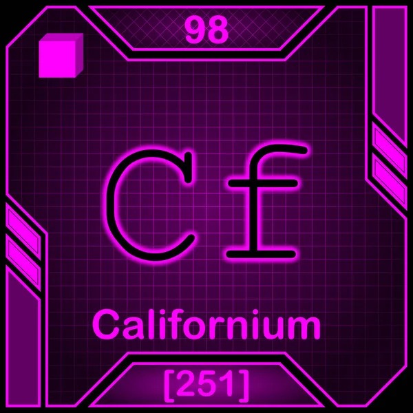 Neon Periodic Table Element Symbol 098 Californium — Foto Stock
