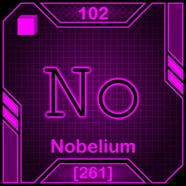 Неонова Періодична Таблиця Символу Елемента 102 Nobelium — стокове фото