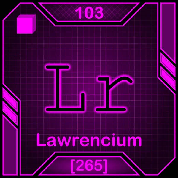 Neon Periodic Table Element Symbol 103 Lawrencium — Zdjęcie stockowe