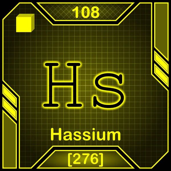 Неонова Періодична Таблиця Символу Елемента 108 Hassium — стокове фото