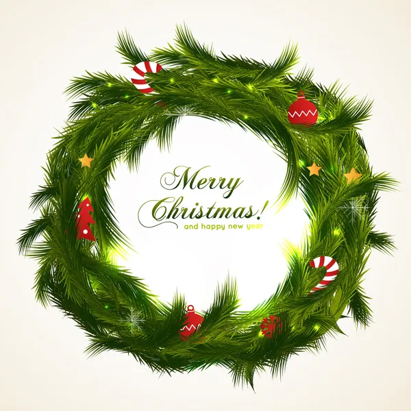 Realistic christmas wreath with fir. Vector background. Merry Christmas! — Stock Vector