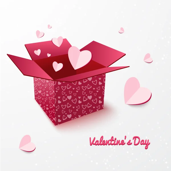 Συσκευασία δώρου με αγάπη. περίτεχνα ανοικτή χάρτινο κουτί με τριαντάφυλλο καρδιές μέσα — Διανυσματικό Αρχείο