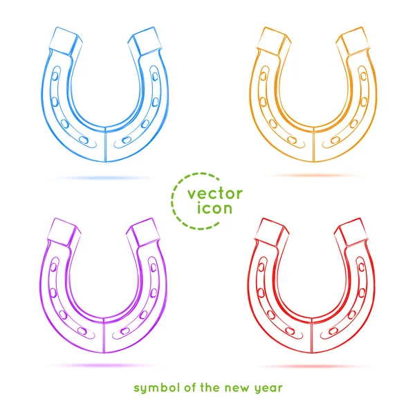 Four Horseshoes. Symbols of the new year. New 2014 year — Stock Vector