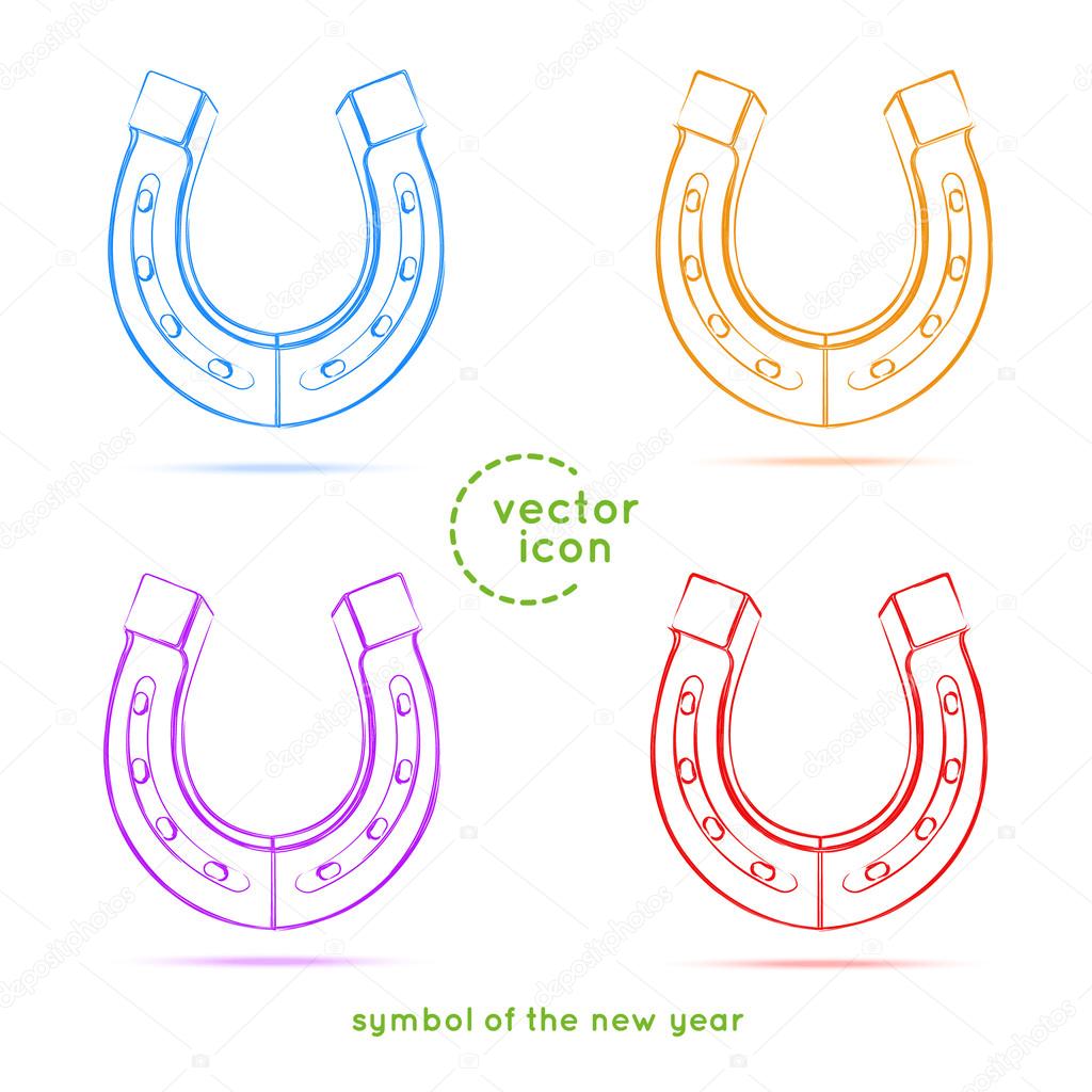 Four Horseshoes. Symbols of the new year. New 2014 year