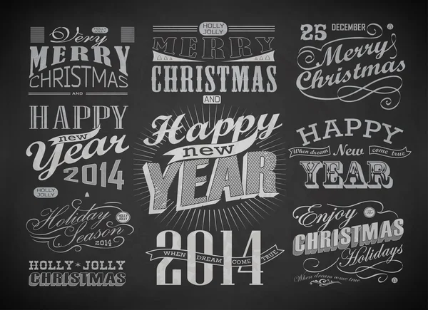 Kerstmis en gelukkig Nieuwjaar typografie — Stockvector