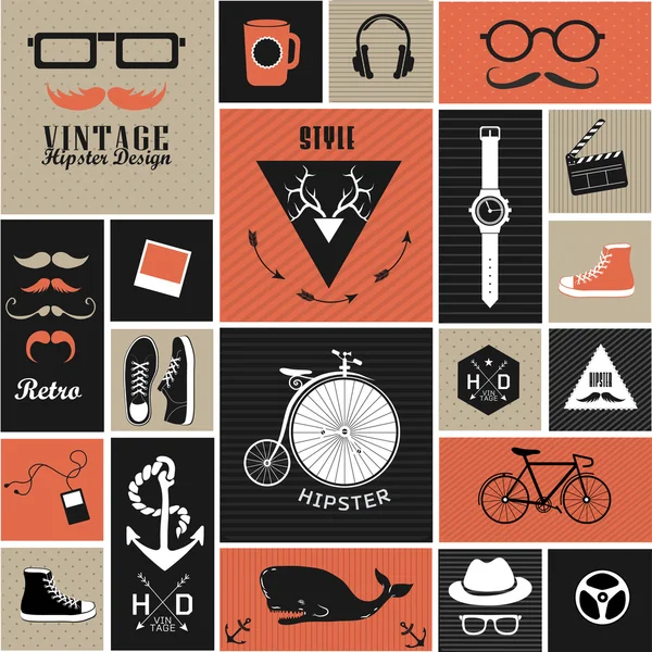 Elementos e iconos de estilo Hipster — Vector de stock