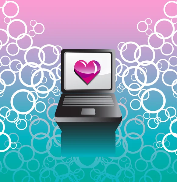 Sfondo vettoriale con un computer portatile e un cuore — Vettoriale Stock