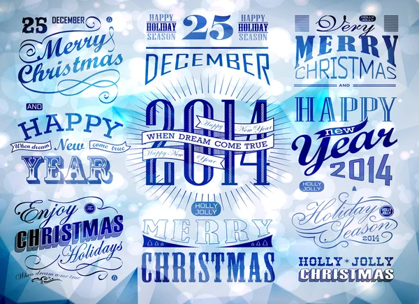 Jul och gott nytt år typografi — Stock vektor