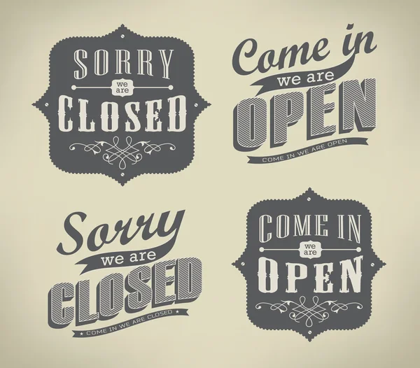 Open and Closed Vintage retro signs — Stock Vector