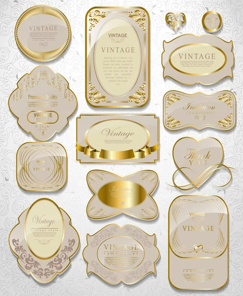 Set vintage retro de etiqueta de oro blanco — Vector de stock