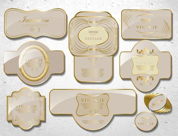 Retro-Vintage-Set mit weißem Gold-Label — Stockvektor