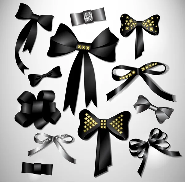 Retro satin black gift bow collection — Stock Vector