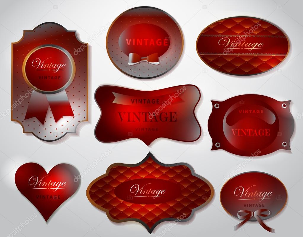Set of retro shiny vector labels and stickers with bow. Design t