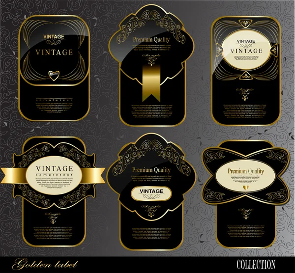 Etichette oro nero — Vettoriale Stock