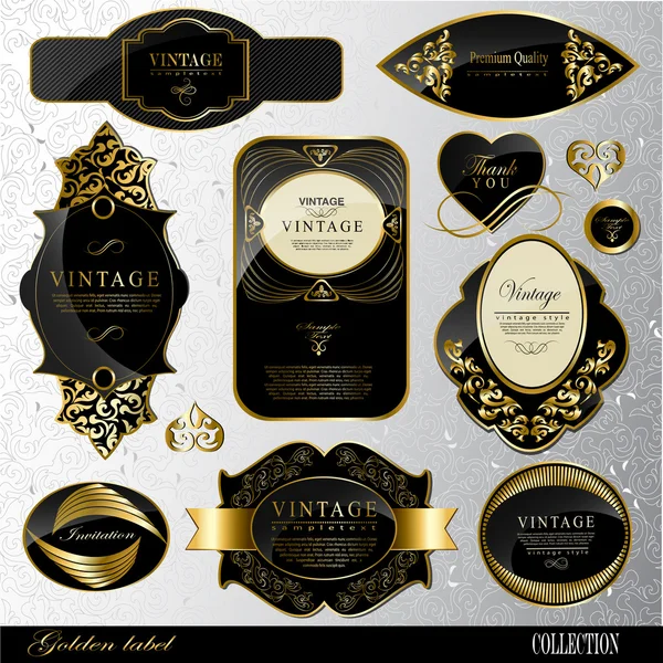 Etiquetas de oro negro — Vector de stock