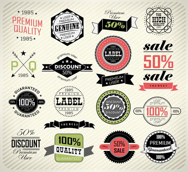 Premium kwaliteit, garantie en verkoop etiketten — Stockvector