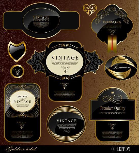 Etiquetas de oro negro — Vector de stock