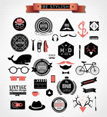 hipster stil öğeleri, simgeler ve etiketleri