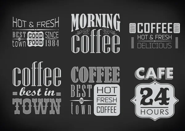 Set of coffee labels on chalkboard — Stock Vector