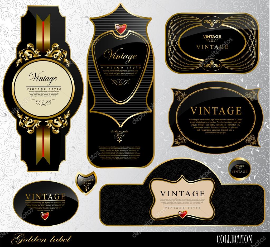 Vintage vector black gold frame label