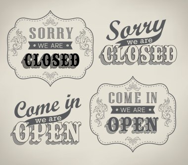 açık ve kapalı retro vintage işaretleri