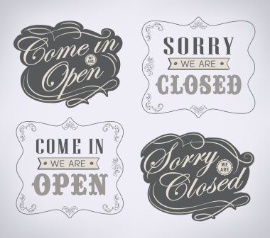 Retro işaret, açık ve kapalı. vektör çizim.