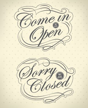 görüntü izole beyaz bir arka plan üzerinde çeşitli açık ve kapalı işletme işaretleri.