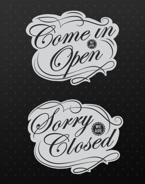 Retro işaret, açık ve kapalı. vektör çizim.