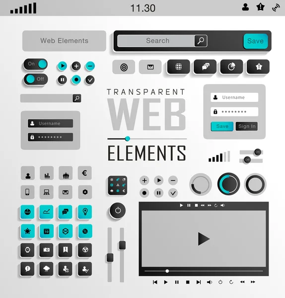 Éléments Web vectoriels, boutons et étiquettes. Navigation sur le site . — Image vectorielle