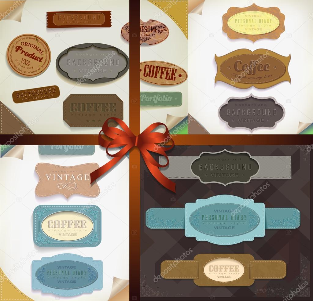Set of vector retro ribbons, old dirty paper textures and vintage labels, banners and emblems. Elements collection for design.
