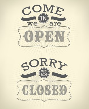 görüntü izole beyaz bir arka plan üzerinde çeşitli açık ve kapalı işletme işaretleri.