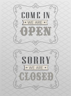 görüntü izole beyaz bir arka plan üzerinde çeşitli açık ve kapalı işletme işaretleri.