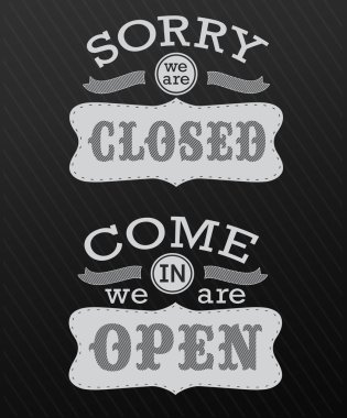 görüntü izole beyaz bir arka plan üzerinde çeşitli açık ve kapalı işletme işaretleri.