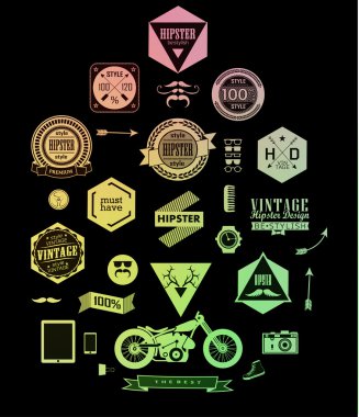 hipster stil öğeleri, simgeler ve etiketleri