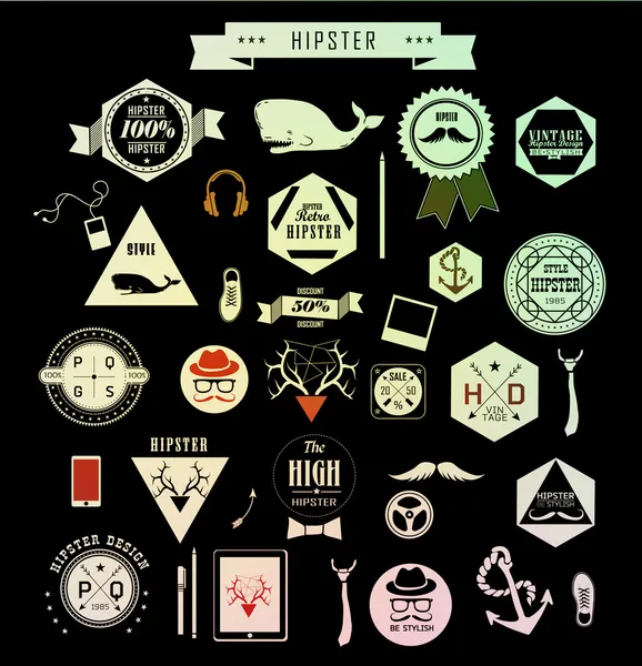 Hipster style elements, icons and labels — Stock Vector